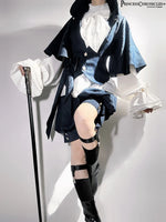 Ouji Lolita Outfit Vintage Royal Blue Hooded Cloak Cape / Bloomer Shorts / Vest by Princess Chronicles ~ Rabbit Run