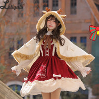 Sweet Lolita Cape ~ Deer's Song ~ Hooded Faux Fur Trimming Wool Poncho for Winter