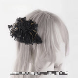 Lolita Gothic Headpiece Cross Rose Bow Hairpin Mini Flat Hat Hair Accessories Double Ponytail Hair Clips