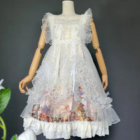Vintage Lolita Polka Dotted Apron Sheer Mesh Cover up Dress