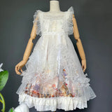 Vintage Lolita Polka Dotted Apron Sheer Mesh Cover up Dress