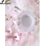 Pink Silk Satin Lolita Top Hat Hair Clips W. Bow