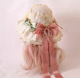 Sweet Vintage Lolita Hat Wide Lace Trim Doll Sun Protection Beach Hat w. Big Bow