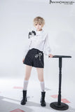 Ouji Lolita Outfit High Low Waist Cincher / Long Sleeve White Shirt / Striped Shorts / Bow Train ~ Rabbit Theater Corset Costume