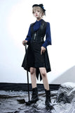 Retro Lolita Shirt Vintage Medieval Long Bishop Sleeve Prince Blouse w. Ruffled Bow-tie by Princess Chronicles ~ Black & Blue