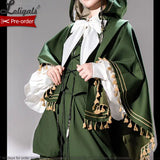 Ouji Lolita Outfit Retro Vine Green Long Bunny Ear Hooded Vest / Cosplay Bloomer Shorts / Tassel Cape by Princess Chronicles