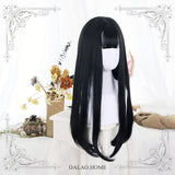 JaneNye ~ Harajuku Black Long Straight Wig with Bangs