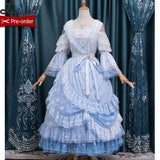 Frozen Throne ~ Fairy Sky Blue Snowflake Embroidered Ombre Lolita Cold Shoulder OP Dress