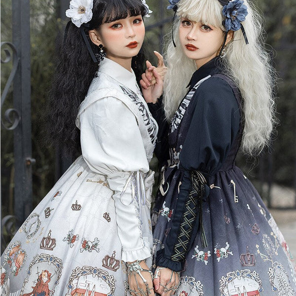 Black Fairy Tale ~ Gothic Lolita JSK Dress w. Long Sleeve Blouse by YLF