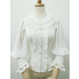 Sweet White Summer Blouse for Girl Lantern Sleeve Women's White Blouse by Yiliya