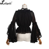 Sweet Women's Chiffon Blouse Flare Sleeve Cross Neck Lolita Top for Summer