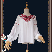 Sweet Lolita Chiffon Blouse Long Sleeve White Top with Polka Dot Rabbit Ear Collar