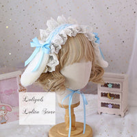 Sweet Lolita Ruffled Headband with Detachable Long Rabbit Ears Cute Mori Girl KC Headdress