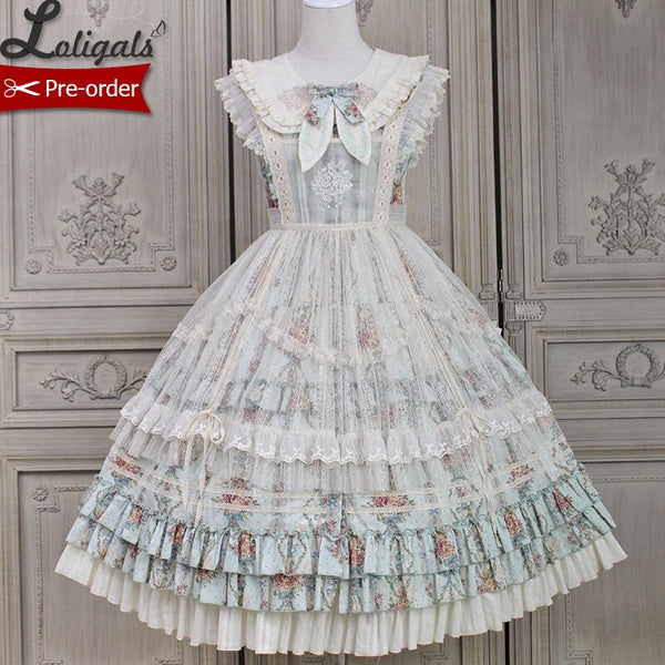 Kitten & Flower ~ Classic Country Style Lolita JSK Dress Printed Midi Party Dress by Alice Girl ~ Pre-order