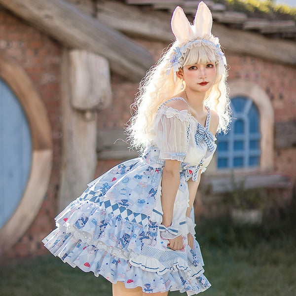 Alice Rabbit ~ Navy Style Lolita Overall Skirt & Top Set