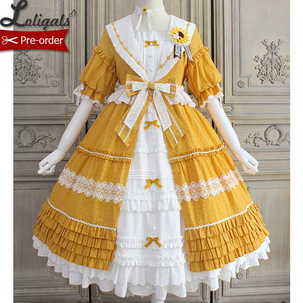 Blooming Sunflowers ~ Sweet Short Sleeve Lolita Dress Classical Party Dress by Alice Girl ~ Pre-order