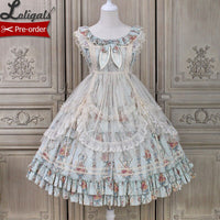 Kitten & Flower ~ Classic Country Style Lolita JSK Dress Printed Midi Party Dress by Alice Girl ~ Pre-order