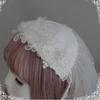 Floating Feather ~ Sweet Embroidered Lolita Veil Fingertip Bridal Veil With Lace Trimming