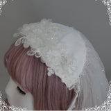 Floating Feather ~ Sweet Embroidered Lolita Veil Fingertip Bridal Veil With Lace Trimming