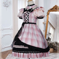 Tsubaki Sakura  ~ Sweet Plaid Lolita Dress Short Sleeve Party Dress by YLF