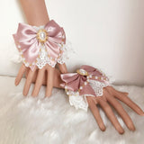 Sweet Lolita Lace Cuffs Cute Bracelets Hand-wear with Satin Bow