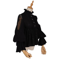 Black Lolita Blouse Gothic Vintage Stand Collar Long Sleeve Shirt by YLF