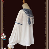 Sweet Lolita Chiffon Blouse Long Sleeve White Top with Polka Dot Rabbit Ear Collar