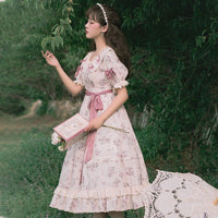 Endless Love ~ Elegant Floral Printed Summer Dress Short Sleeve Long Lolita Dress YLF
