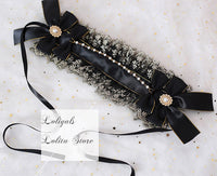 Gothic Lolita Headband Ruffled Lace Hairband with Chain