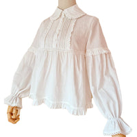 Lolita Blouse White Long Sleeve Peter Pan Collar Cotton Shirt