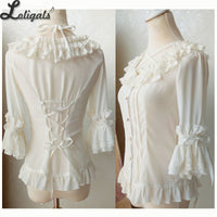 Sweet Chiffon Shirt Ruffled Short Sleeve Criss Cross Lolita Blouse