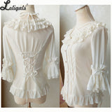Sweet Chiffon Shirt Ruffled Short Sleeve Criss Cross Lolita Blouse
