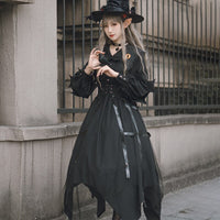 Cat Eye ~ Long Sleeve Gothic Lolita Dress with Asymmetrical Hem by YLF
