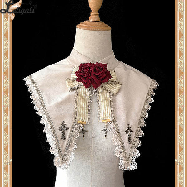 Holly School ~ Cross Embroidered Detachable Pointed Collar w. Brooch by Infanta