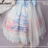 Jade Palace ~ Qi Style Long Sleeve Lolita Dress Printed Fairy Retro Chiffon Dress