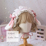 Sweet Lolita Ruffled Headband with Detachable Long Rabbit Ears Cute Mori Girl KC Headdress