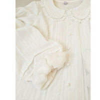 Cotton Lolita Shirt Peter Pan Collar Fleeced Long Sleeve Blouse for Women