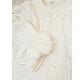 Cotton Lolita Shirt Peter Pan Collar Fleeced Long Sleeve Blouse for Women