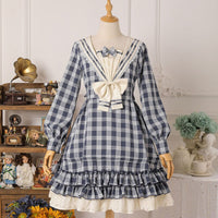 The Rhine River ~ Classic Sailor Collar Long Sleeve Plaid Lolita Dress by Strawberry Witch