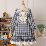 The Rhine River ~ Classic Sailor Collar Long Sleeve Plaid Lolita Dress by Strawberry Witch
