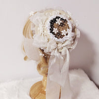 Sweet Mini Net Top Hat Mori Girl Fascinator Hair Clip with Ribbon