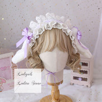 Sweet Lolita Ruffled Headband with Detachable Long Rabbit Ears Cute Mori Girl KC Headdress