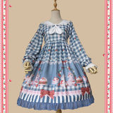 Bunny's Picnic Time ~ Sweet Printed Plaid Lolita Dress Long Sleeve Midi Party Dress by Infanta