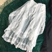 Double Layered Lolita Apron Mesh Waist Curtain Vintage Overlay Skirt