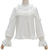 2020 Sweet Lolita Blouse White Ruffled Stand Collar Loose Top