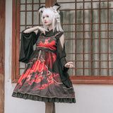Fox & Cloud ~ Vintage Lolita JSK Dress with Long Sleeve Cold Shoulder Top by OCELOT