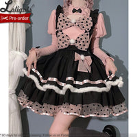 Pre-order ~ Little Wild Cat ~ Cute Lolita Overall Skirt w. Big Bows by Alice Girl