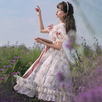 Endless Love ~ Elegant Floral Printed Summer Dress Short Sleeve Long Lolita Dress YLF