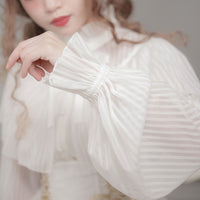Women's Lolita Blouse with Cape Long Sheer Striped Sleeve Chiffon Shirt by Dolly Delly
