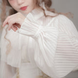 Women's Lolita Blouse with Cape Long Sheer Striped Sleeve Chiffon Shirt by Dolly Delly